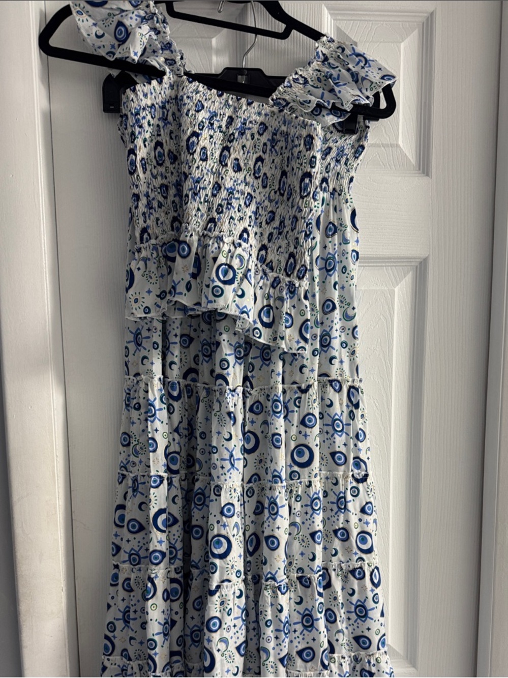 Blue & White Tiered Evil Eye Skirt Set - Smocked Bodice 🧿